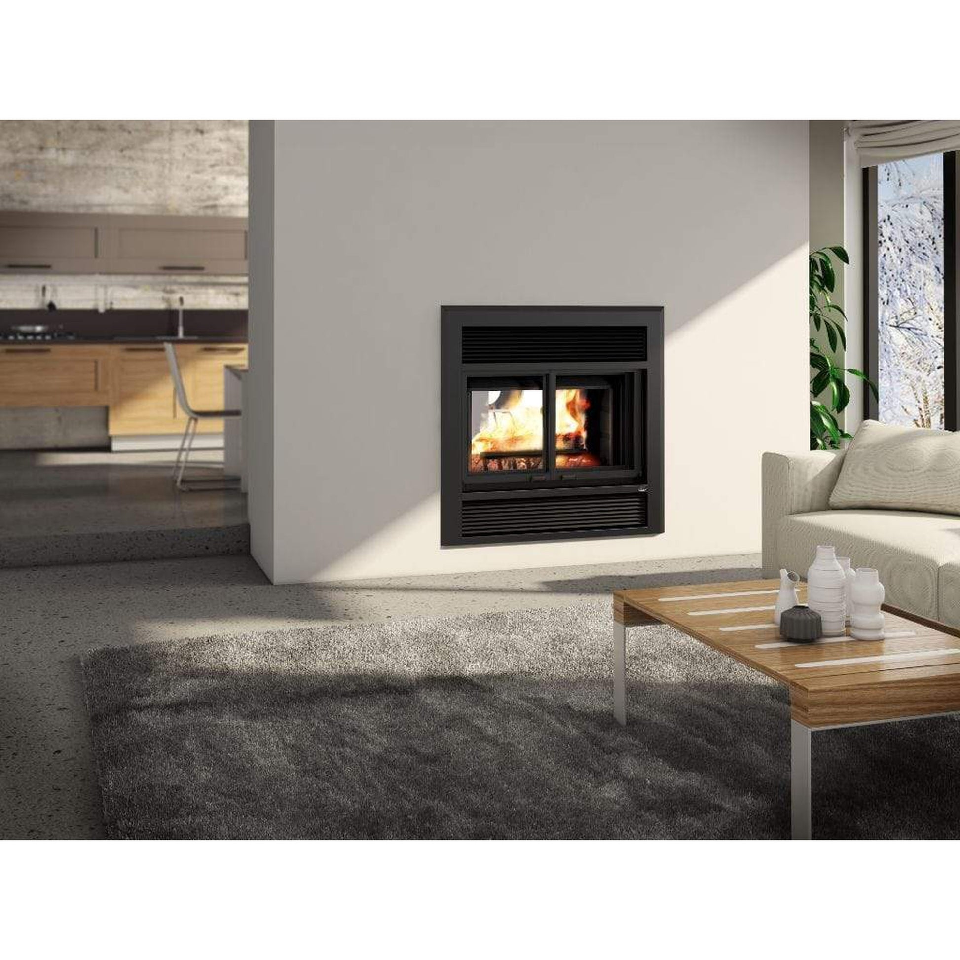 Valcourt Westmount See-Through Decorative Wood Fireplace With Black Large Overlap Faceplate