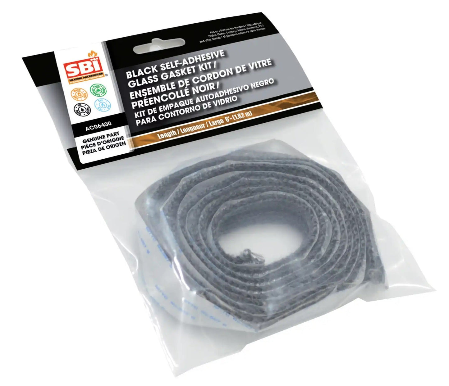 Ventis 6 Feet Flat Black Self-Adhesive Glass Gasket