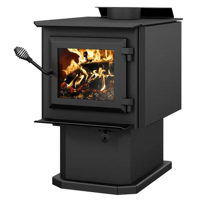 Ventis HES140 20" Small Size Black Direct Vent Wood Burning Stove With Pedestal, EPA2020 Certified