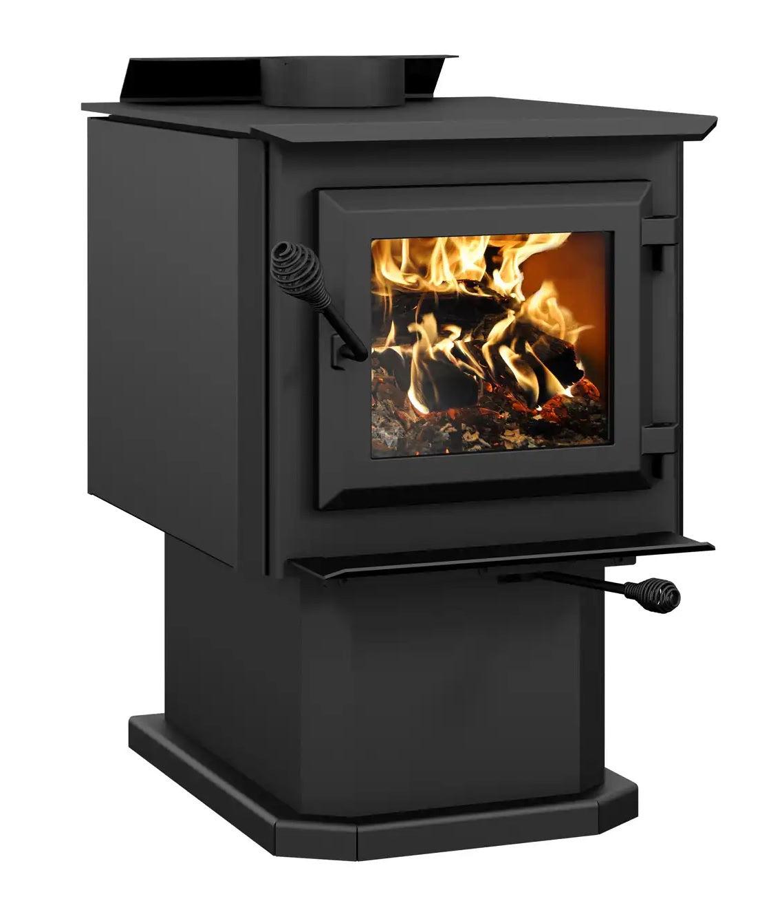 Ventis HES140 20" Small Size Black Direct Vent Wood Burning Stove With Pedestal, EPA2020 Certified