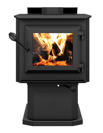 Ventis HES140 20" Small Size Black Direct Vent Wood Burning Stove With Pedestal, EPA2020 Certified