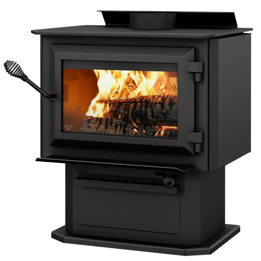 Ventis HES170 25" Medium Size Black Direct Vent Wood Burning Stove With Pedestal, EPA2020 Certified