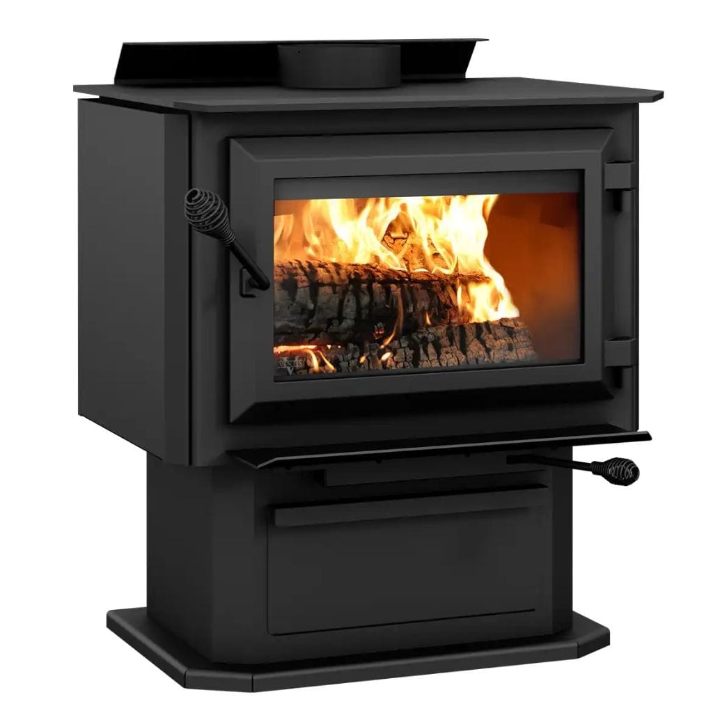 Ventis HES170 25" Medium Size Black Direct Vent Wood Burning Stove With Pedestal, EPA2020 Certified