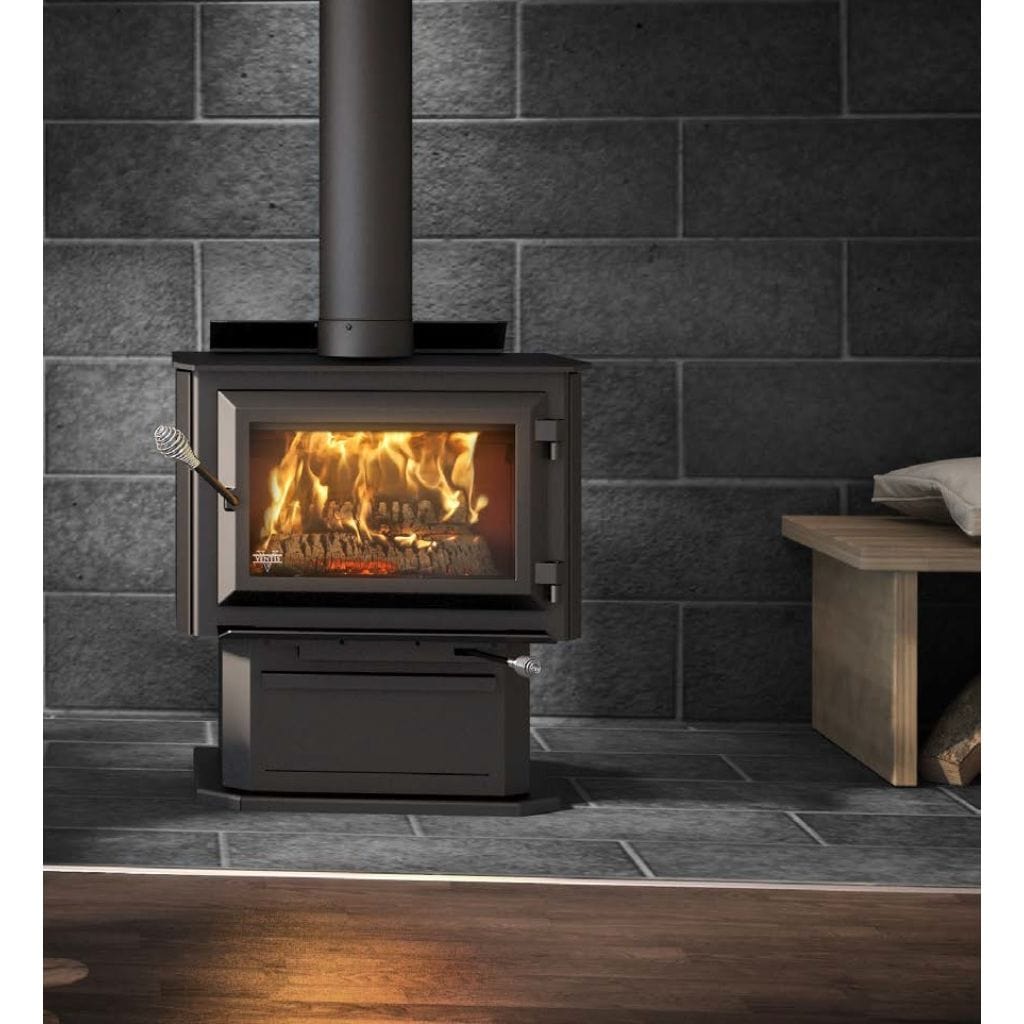 Ventis HES170 25" Medium Size Black Direct Vent Wood Burning Stove With Pedestal, EPA2020 Certified