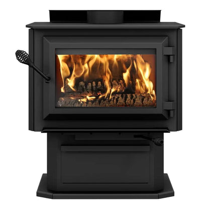 Ventis HES170 25" Medium Size Black Direct Vent Wood Burning Stove With Pedestal, EPA2020 Certified