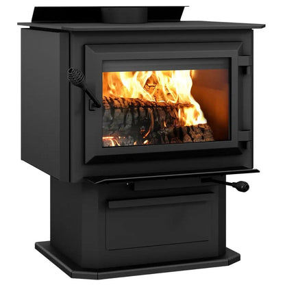 Ventis HES240 27" Large Size Black Direct Vent Wood Burning Stove With Pedestal, EPA2020 Certified