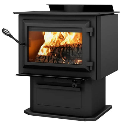 Ventis HES240 27" Large Size Black Direct Vent Wood Burning Stove With Pedestal, EPA2020 Certified