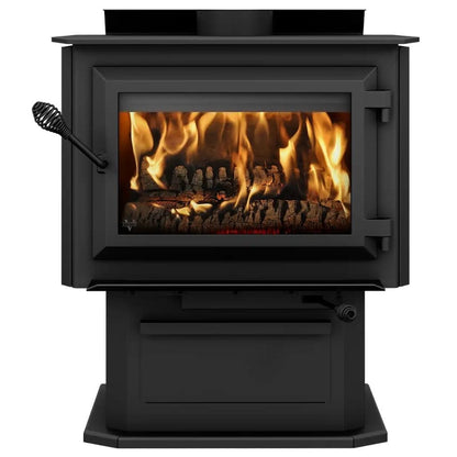 Ventis HES240 27" Large Size Black Direct Vent Wood Burning Stove With Pedestal, EPA2020 Certified