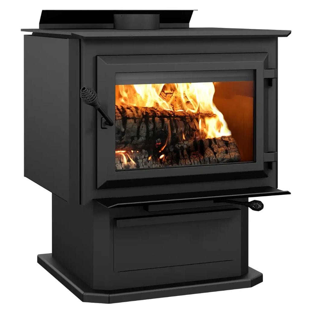 Ventis HES350 29" Extra Large Size Black Direct Vent Wood Burning Stove With Pedestal, EPA2020 Certified