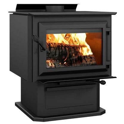 Ventis HES350 29" Extra Large Size Black Direct Vent Wood Burning Stove With Pedestal, EPA2020 Certified