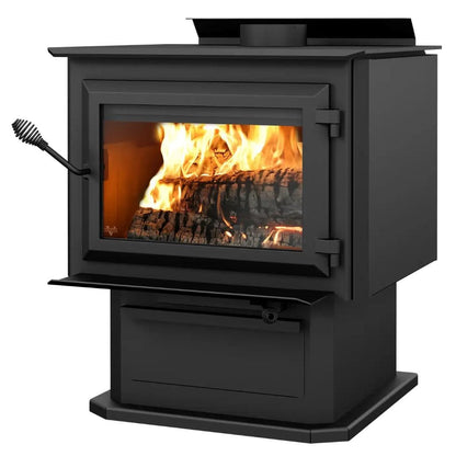 Ventis HES350 29" Extra Large Size Black Direct Vent Wood Burning Stove With Pedestal, EPA2020 Certified