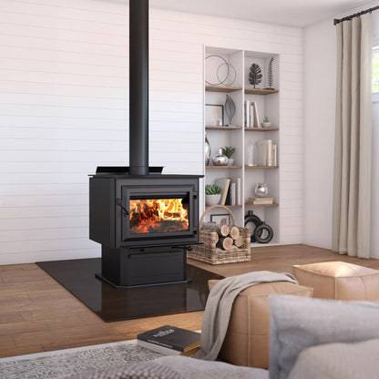 Ventis HES350 29" Extra Large Size Black Direct Vent Wood Burning Stove With Pedestal, EPA2020 Certified