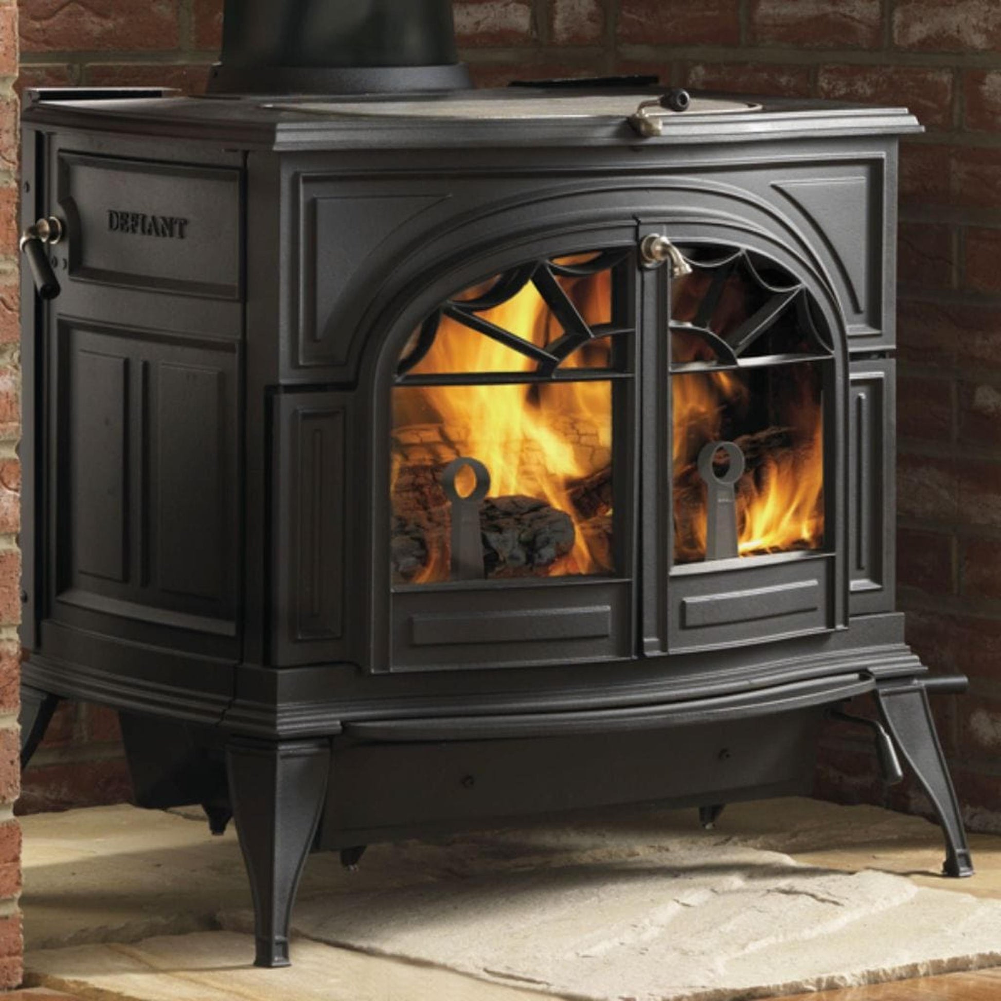 Vermont Castings Defiant 32" Classic Black Wood Burning Stove With Transition Doors