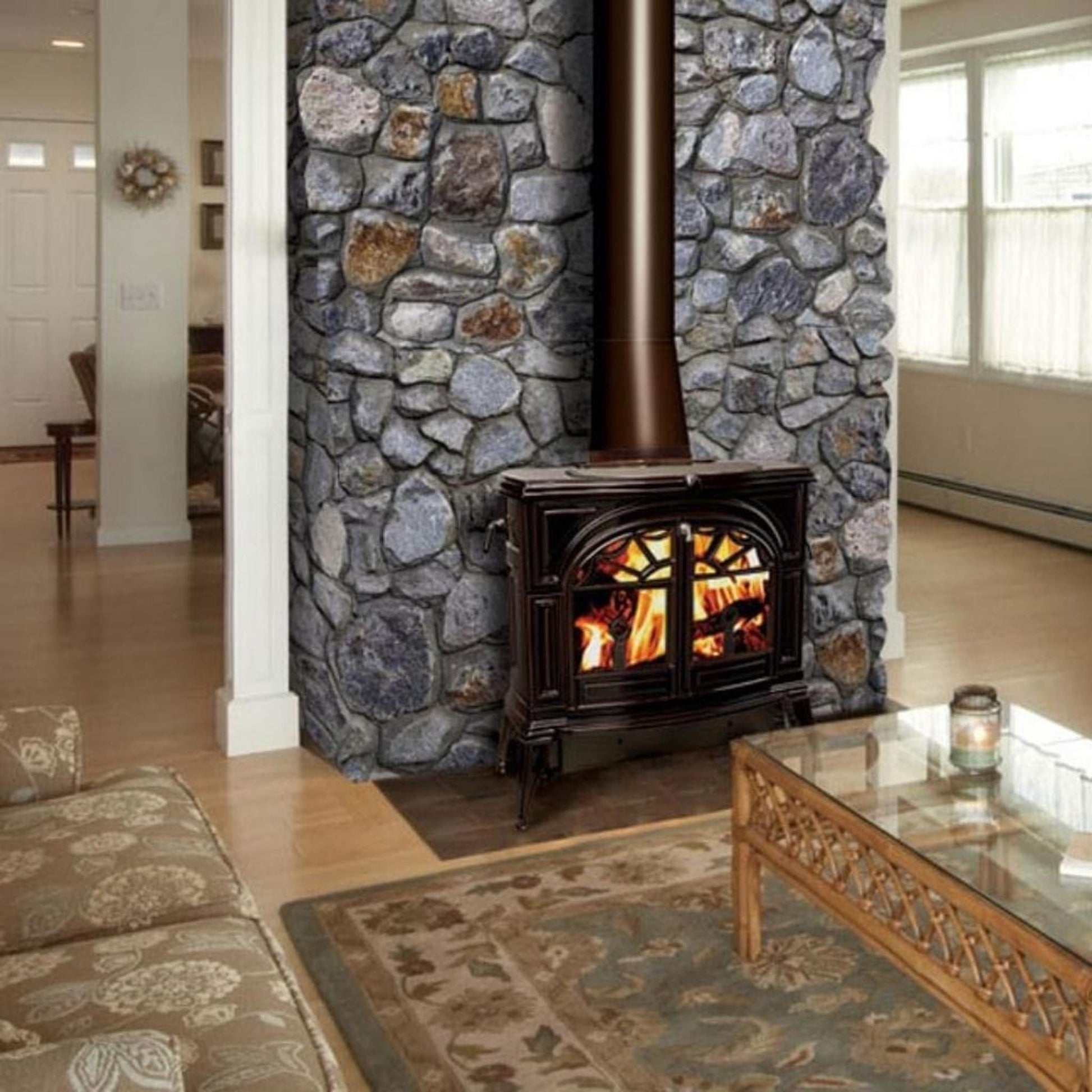 Vermont Castings Defiant 32" Majolica Brown Wood Burning Stove With Traditional Doors