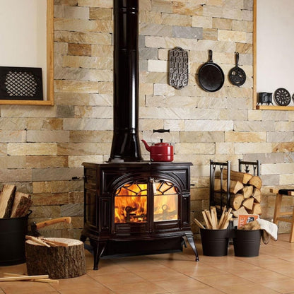 Vermont Castings Defiant 32" Majolica Brown Wood Burning Stove With Traditional Doors