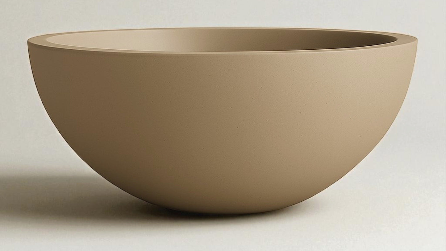 Warming Trends AON 32" Sand Finish Glass Fiber Reinforced Concrete Aura Medium Bowl With U100 Crossfire Brass Burner and 27" Circular Plate