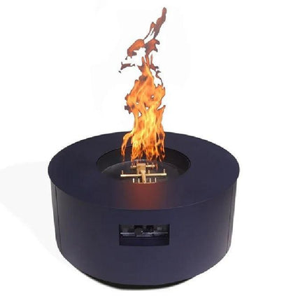 Warming Trends AON 36" Blue Powder-Coated Steel Circular Natural Gas Fire Table With Platinum Ignition and U100 CrossFire Brass Burner