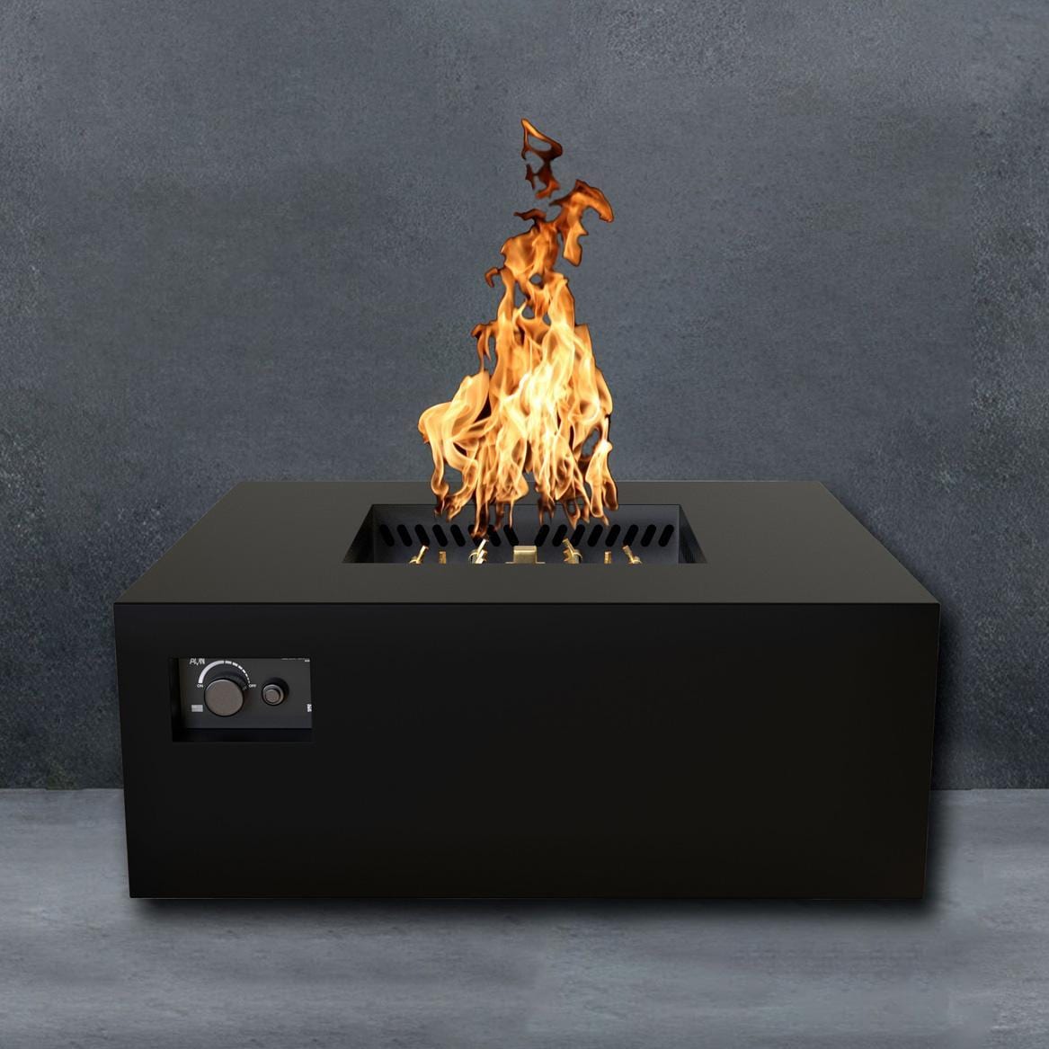 Warming Trends AON 40" Black Powder-Coated Steel Square Liquid Propane Fire Table With Push Button Ignition and U140 CrossFire Brass Burner