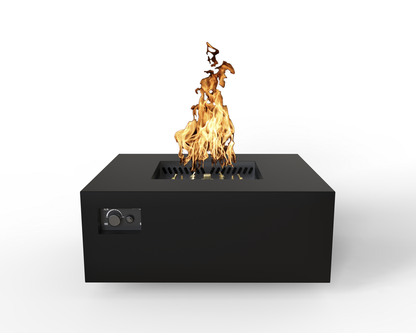 Warming Trends AON 40" Black Powder-Coated Steel Square Natural Gas Fire Table With Mercury Ignition and U140 CrossFire Brass Burner