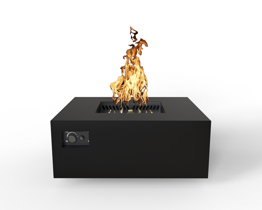 Warming Trends AON 40" Black Powder-Coated Steel Square Natural Gas Fire Table With Platinum Ignition and U140 CrossFire Brass Burner