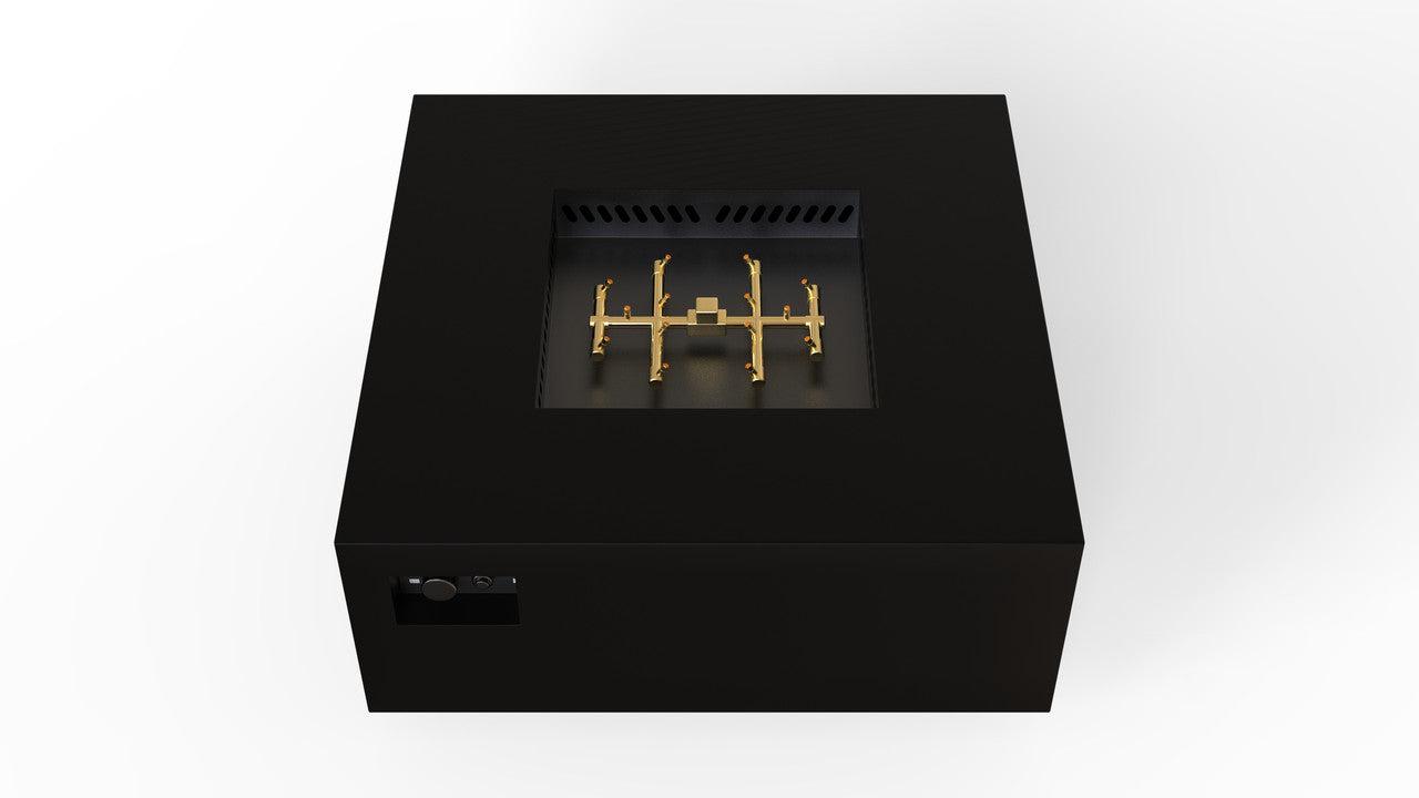 Warming Trends AON 40" Black Powder-Coated Steel Square Natural Gas Fire Table With Push Button Ignition and U140 CrossFire Brass Burner