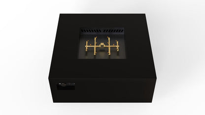 Warming Trends AON 40" Black Powder-Coated Steel Square Natural Gas Fire Table With Push Button Ignition and U140 CrossFire Brass Burner