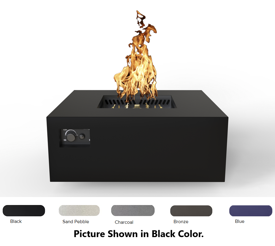 Warming Trends AON 40" Blue Powder-Coated Steel Square Liquid Propane Fire Table With Push Button Ignition and U140 CrossFire Brass Burner