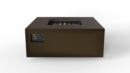 Warming Trends AON 40" Bronze Powder-Coated Steel Square Liquid Propane Fire Table With Mercury Ignition and U140 CrossFire Brass Burner