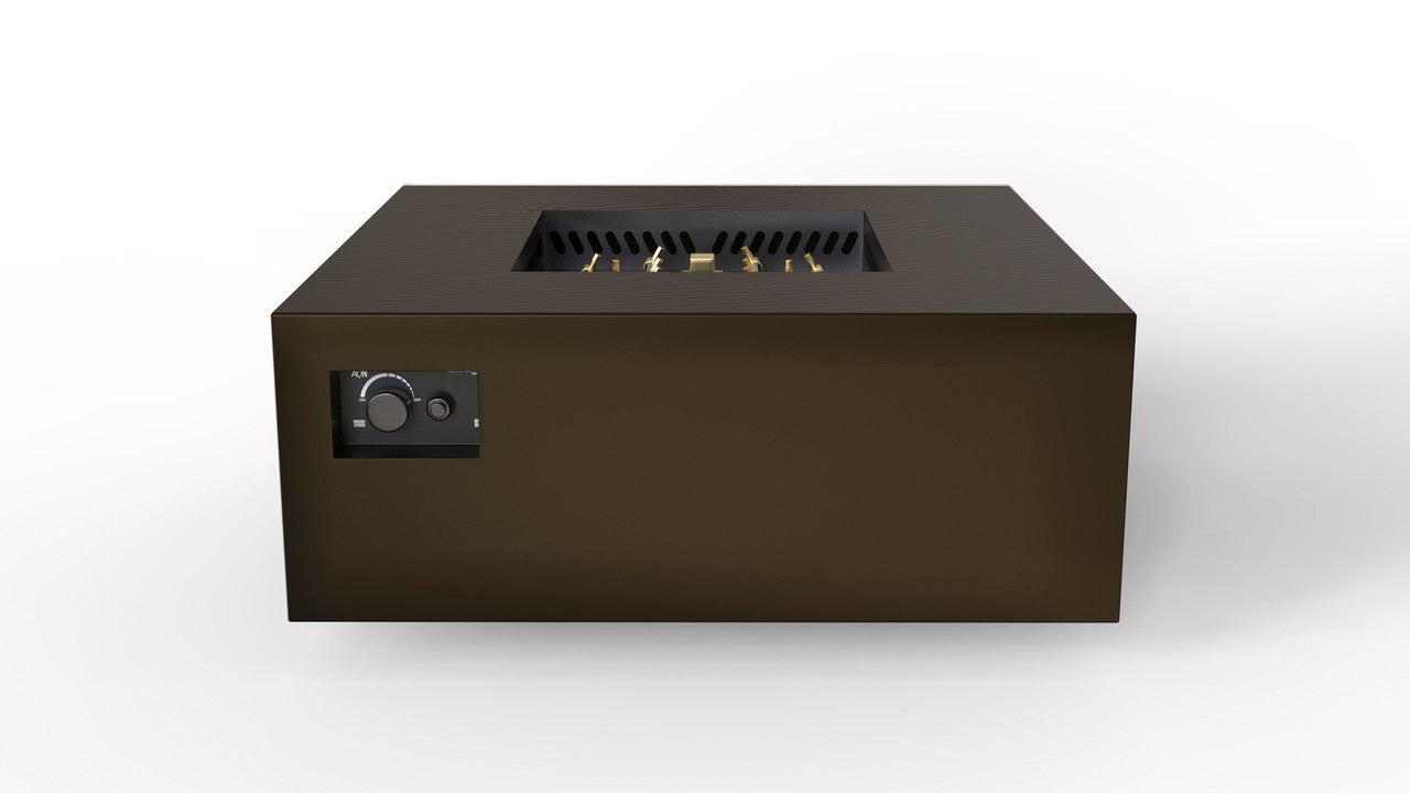 Warming Trends AON 40" Bronze Powder-Coated Steel Square Natural Gas Fire Table With Platinum Ignition and U140 CrossFire Brass Burner