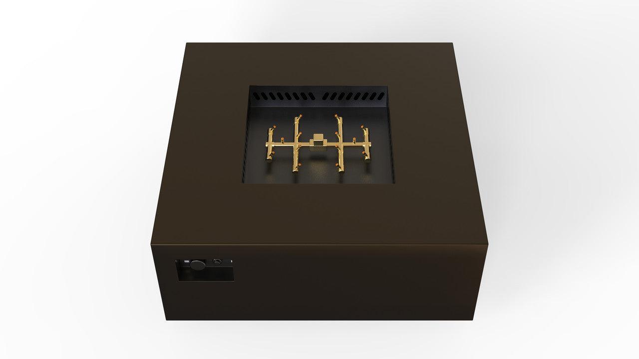 Warming Trends AON 40" Bronze Powder-Coated Steel Square Natural Gas Fire Table With Push Button Ignition and U140 CrossFire Brass Burner