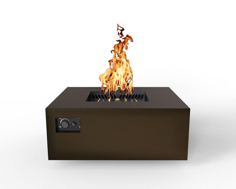 Warming Trends AON 40" Bronze Powder-Coated Steel Square Natural Gas Fire Table With Push Button Ignition and U140 CrossFire Brass Burner