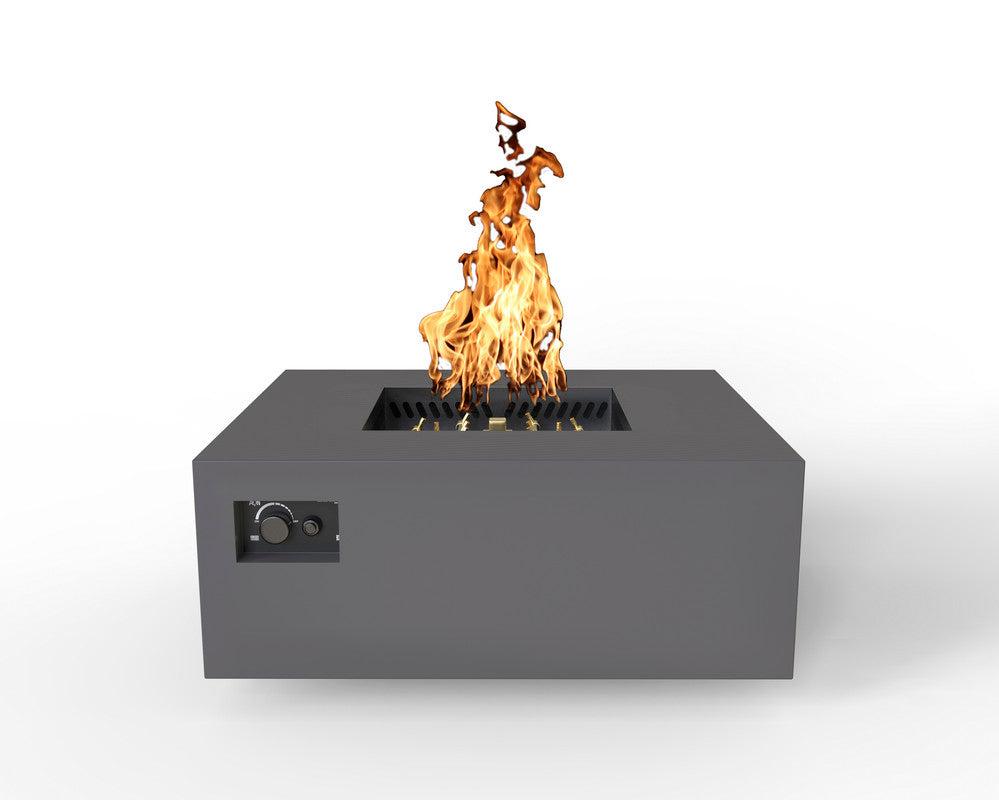 Warming Trends AON 40" Charcoal Powder-Coated Steel Square Liquid Propane Fire Table With Mercury Ignition and U140 CrossFire Brass Burner