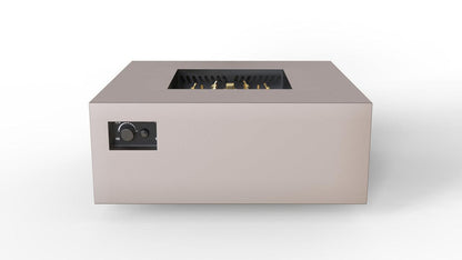 Warming Trends AON 40" Sand Pebble Powder-Coated Steel Square Liquid Propane Fire Table With Mercury Ignition and U140 CrossFire Brass Burner