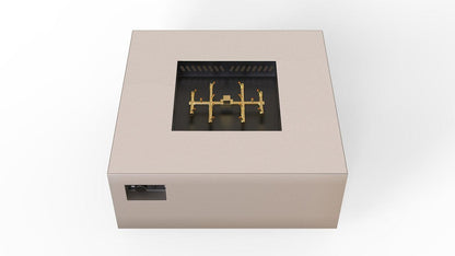 Warming Trends AON 40" Sand Pebble Powder-Coated Steel Square Natural Gas Fire Table With Mercury Ignition and U140 CrossFire Brass Burner