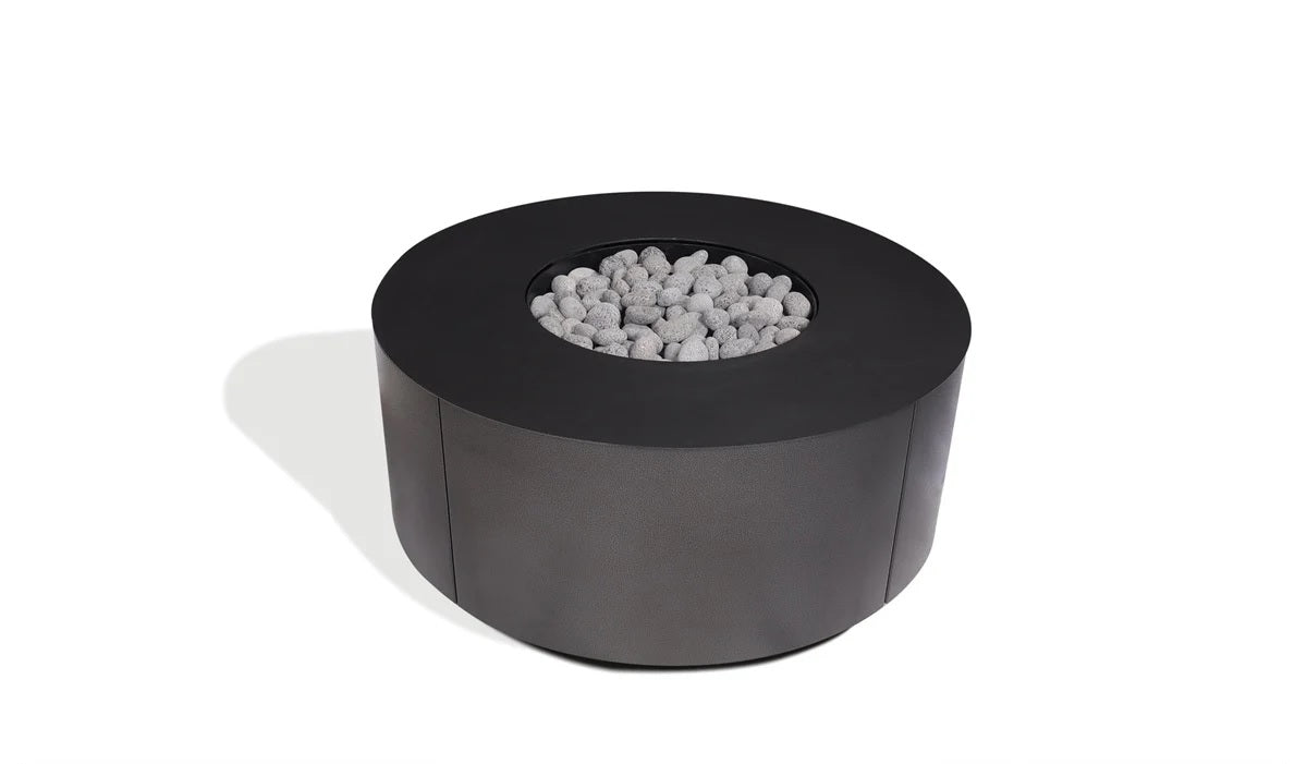 Warming Trends AON 42" Black Powder-Coated Steel Circular Liquid Propane Fire Table With Push Button Ignition and U140 CrossFire Brass Burner