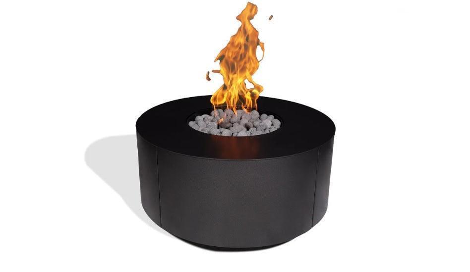 Warming Trends AON 48" Black Powder-Coated Steel Circular Natural Gas Fire Table With Push Button Ignition and U180 CrossFire Brass Burner