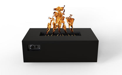 Warming Trends AON 48" Black Powder-Coated Steel Rectangular Liquid Propane Fire Table With Push Button Ignition and UT170 CrossFire Brass Burner