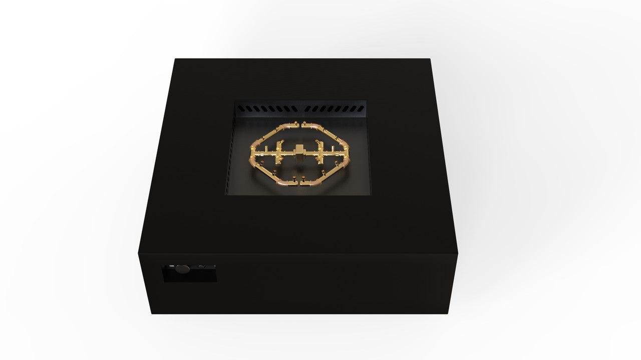 Warming Trends AON 48" Black Powder-Coated Steel Square Liquid Propane Fire Table With Push Button Ignition and U180 CrossFire Brass Burner