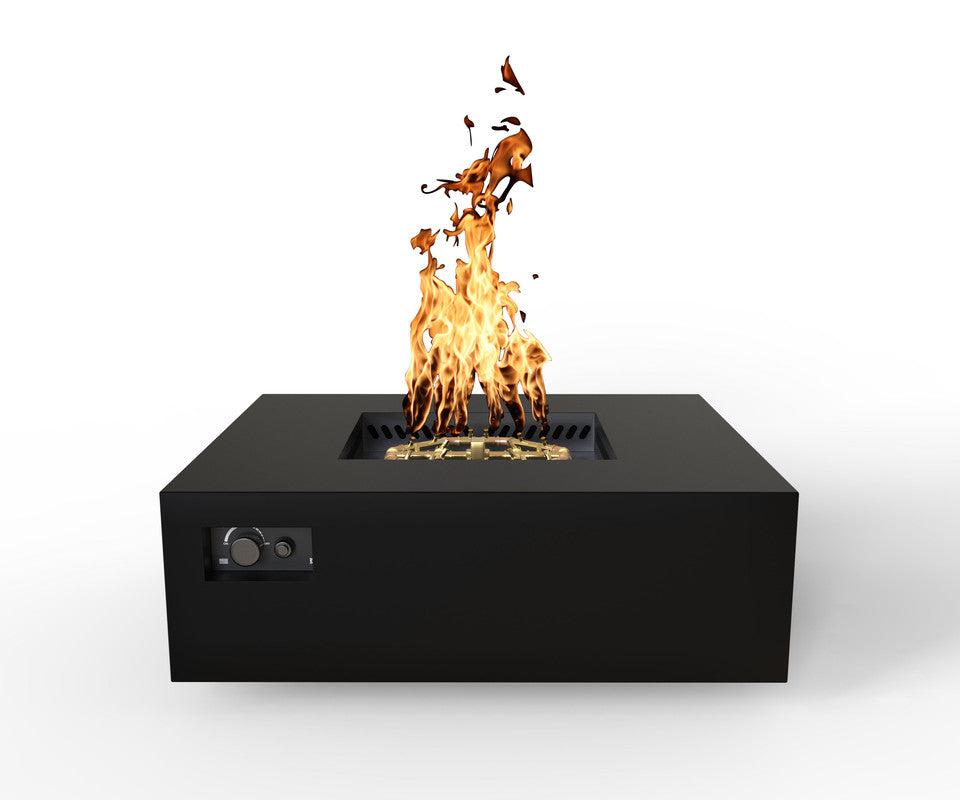 Warming Trends AON 48" Black Powder-Coated Steel Square Natural Gas Fire Table With Mercury Ignition and U180 CrossFire Brass Burner