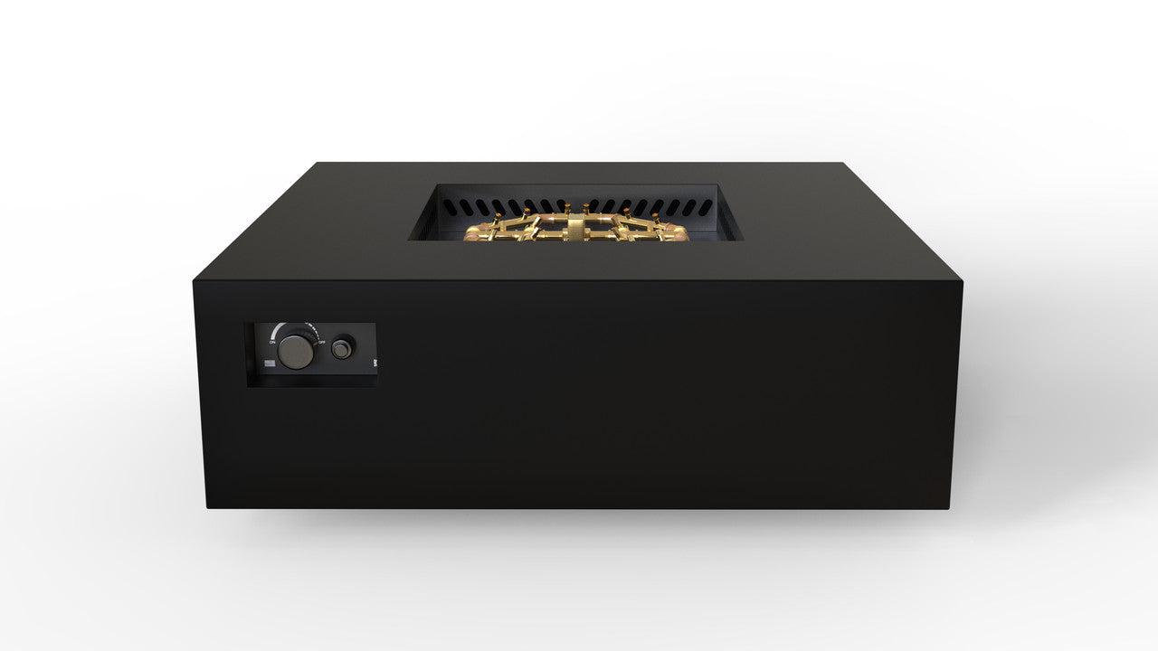 Warming Trends AON 48" Black Powder-Coated Steel Square Natural Gas Fire Table With Push Button Ignition and U180 CrossFire Brass Burner