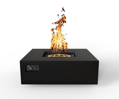 Warming Trends AON 48" Black Powder-Coated Steel Square Natural Gas Fire Table With Push Button Ignition and U180 CrossFire Brass Burner