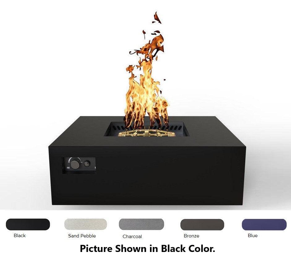 Warming Trends AON 48" Blue Powder-Coated Steel Square Natural Gas Fire Table With Push Button Ignition and U180 CrossFire Brass Burner