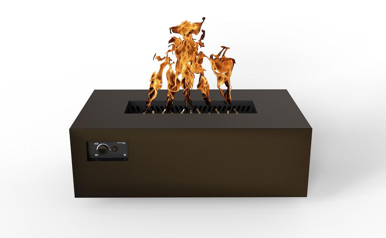 Warming Trends AON 48" Bronze Powder-Coated Steel Rectangular Liquid Propane Fire Table With Mercury Ignition and UT170 CrossFire Brass Burner