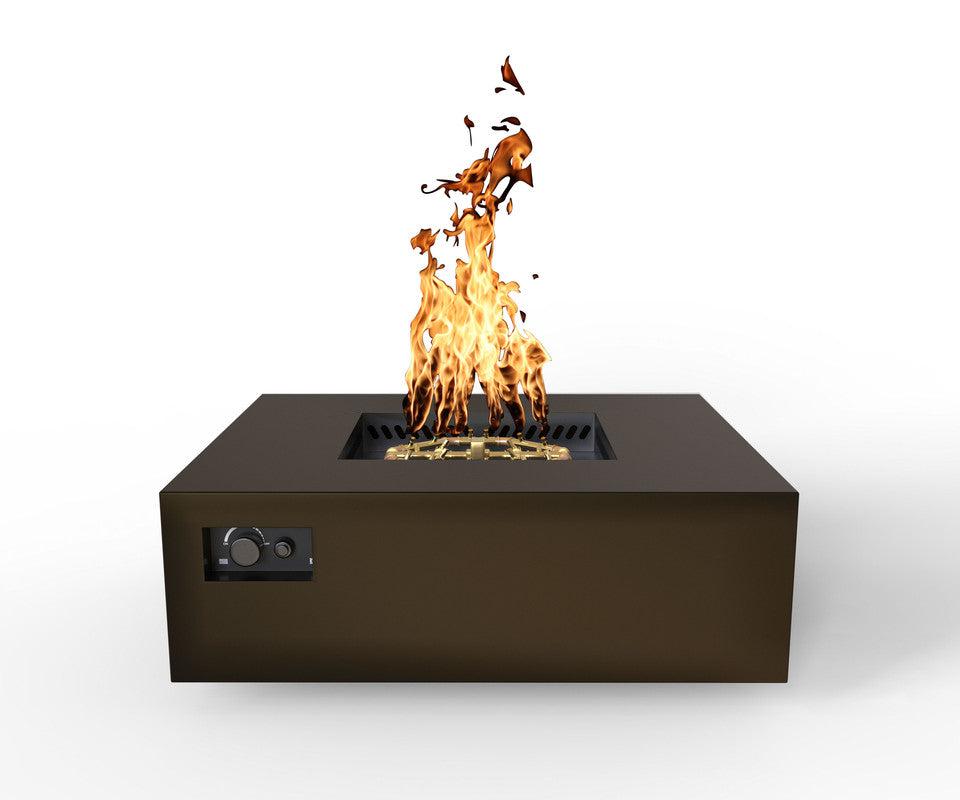 Warming Trends AON 48" Bronze Powder-Coated Steel Square Natural Gas Fire Table With Mercury Ignition and U180 CrossFire Brass Burner