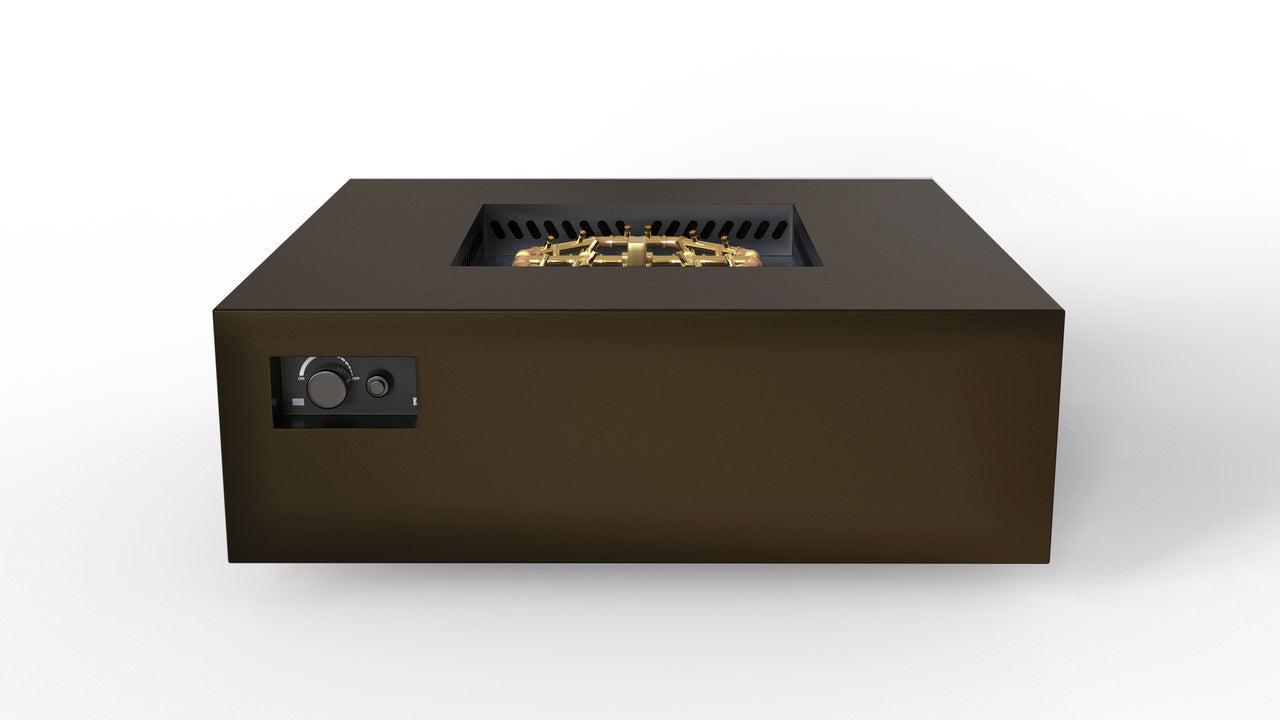 Warming Trends AON 48" Bronze Powder-Coated Steel Square Natural Gas Fire Table With Platinum Ignition and U180 CrossFire Brass Burner