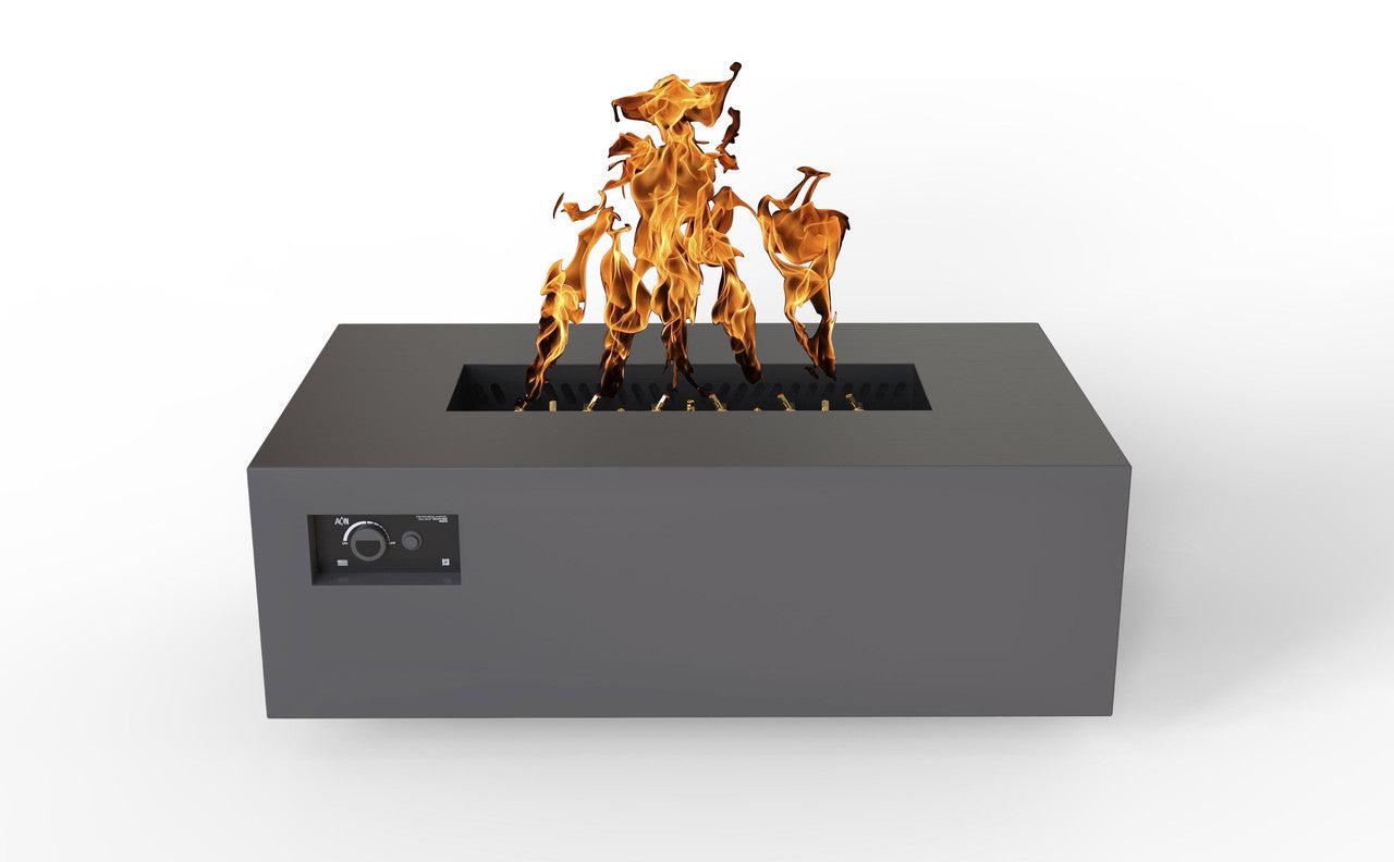 Warming Trends AON 48" Charcoal Powder-Coated Steel Rectangular Liquid Propane Fire Table With Mercury Ignition and UT170 CrossFire Brass Burner