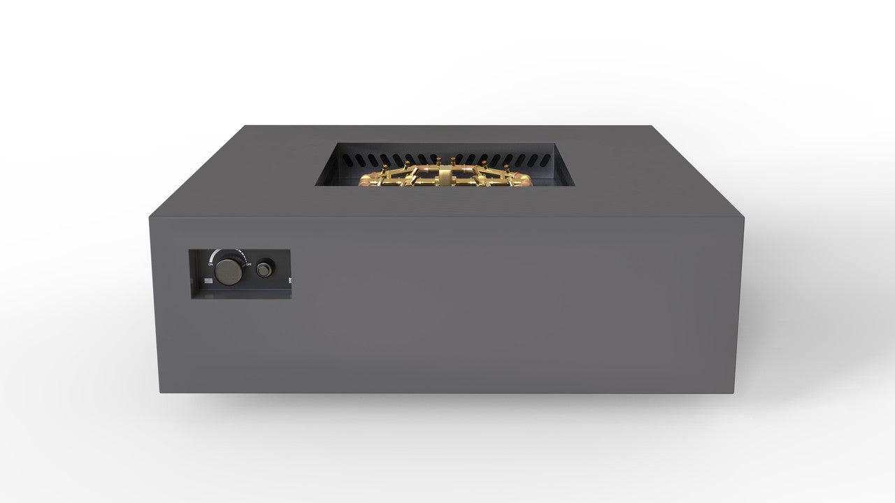 Warming Trends AON 48" Charcoal Powder-Coated Steel Square Liquid Propane Fire Table With Push Button Ignition and U180 CrossFire Brass Burner
