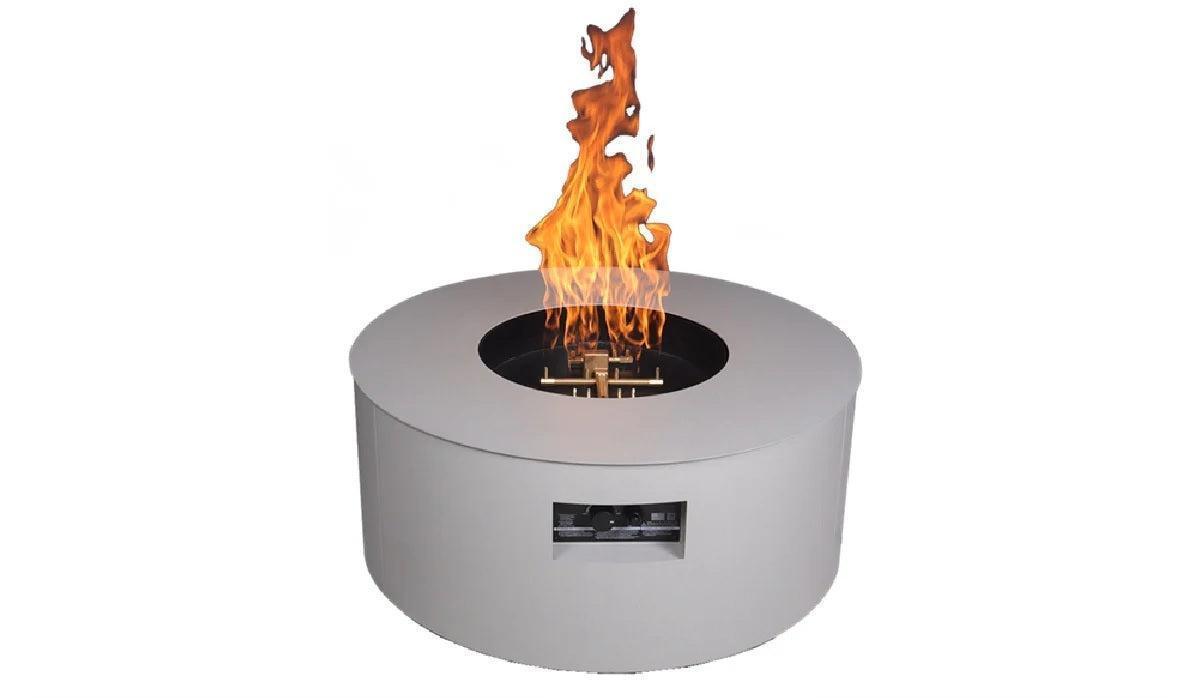 Warming Trends AON 48" Sand Pebble Powder-Coated Steel Circular Liquid Propane Fire Table With Push Button Ignition and U180 CrossFire Brass Burner