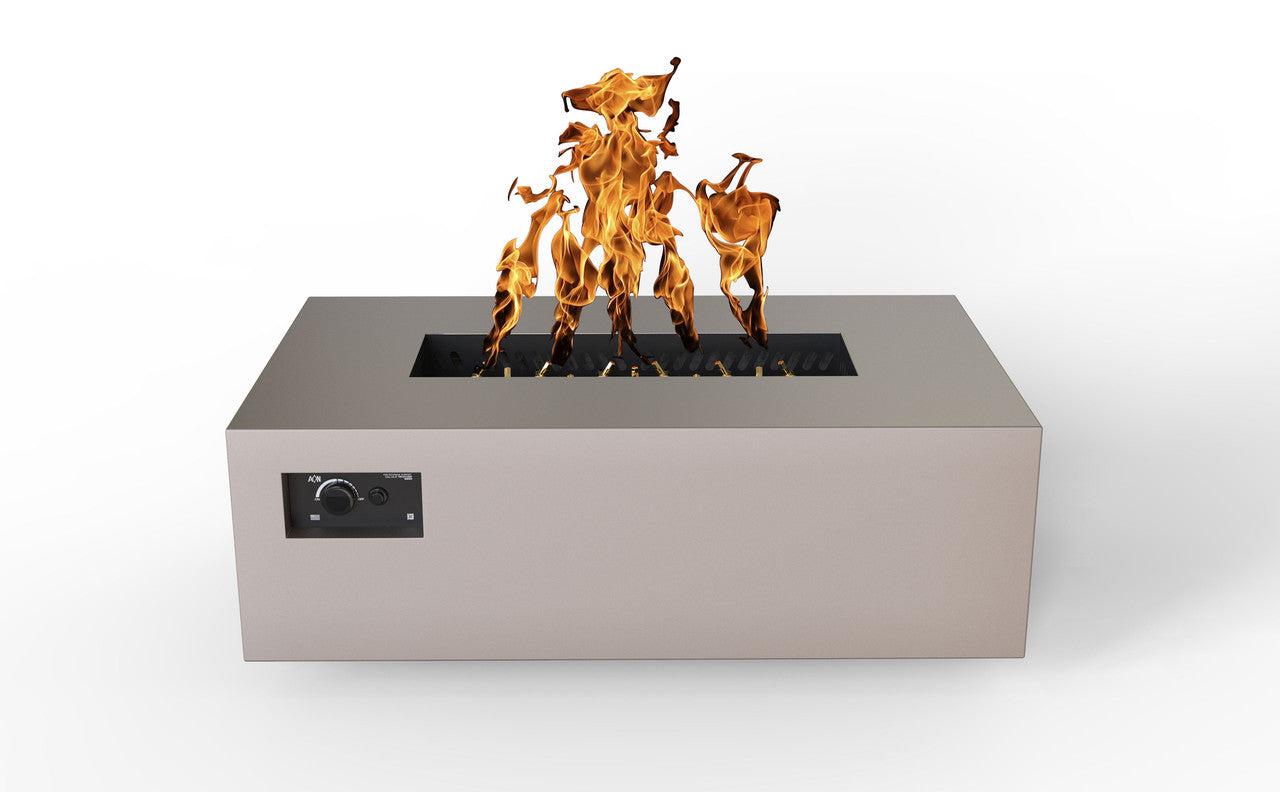 Warming Trends AON 48" Sand Pebble Powder-Coated Steel Rectangular Natural Gas Fire Table With Mercury Ignition and UT170 CrossFire Brass Burner