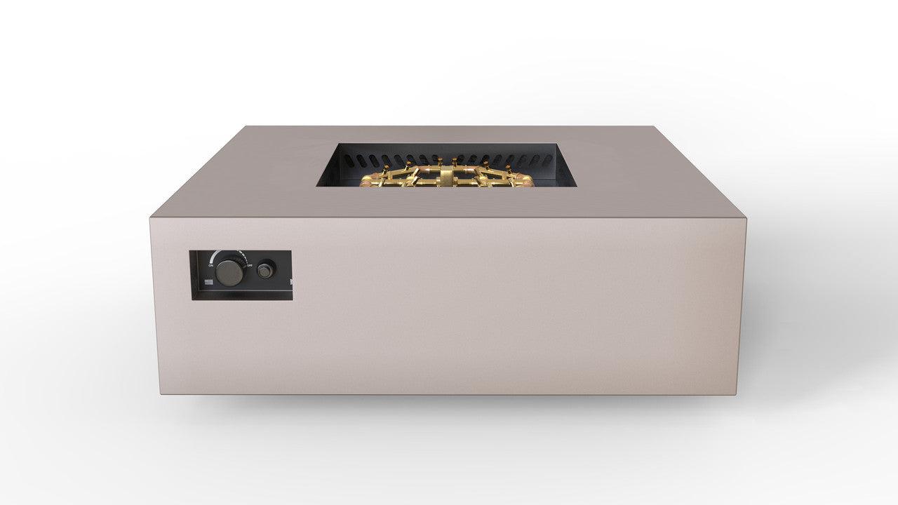 Warming Trends AON 48" Sand Pebble Powder-Coated Steel Square Liquid Propane Fire Table With Platinum Ignition and U180 CrossFire Brass Burner